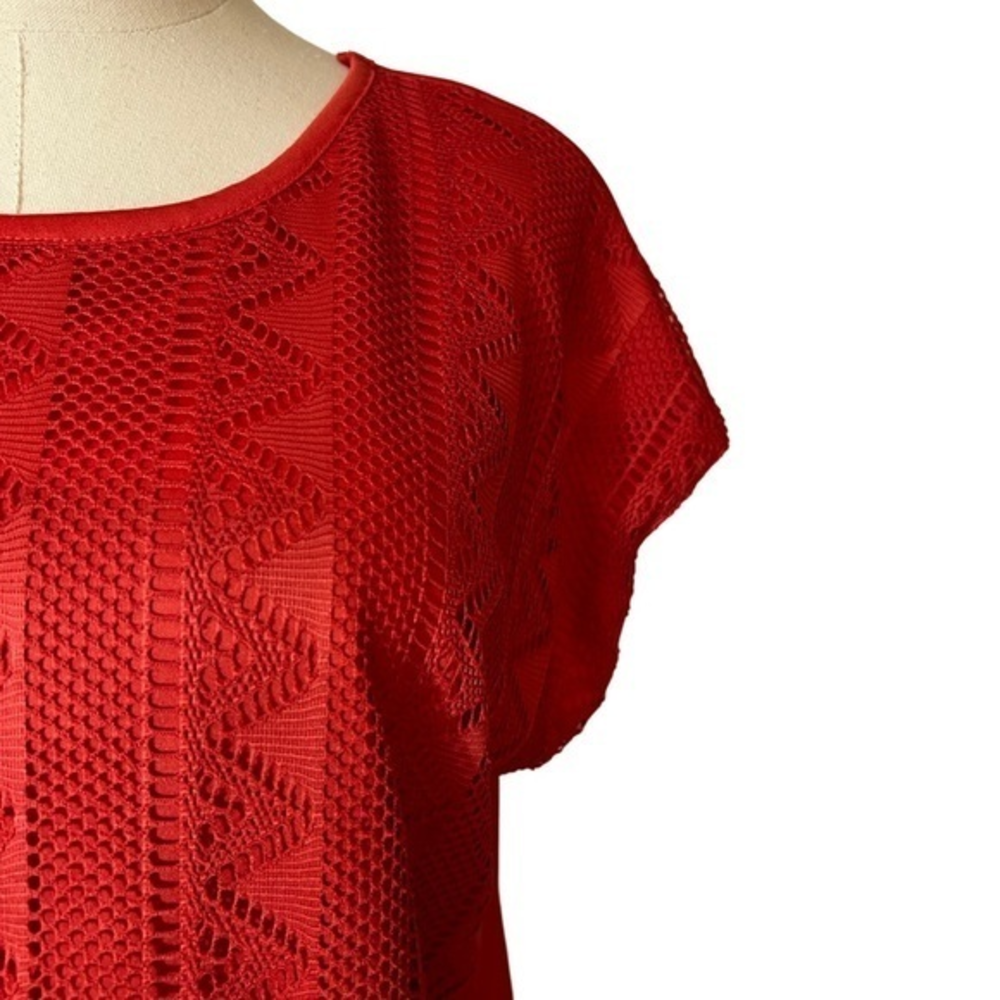 Vintage 80’s Rad‎ Red Geometric Mesh Top LIKE NEW